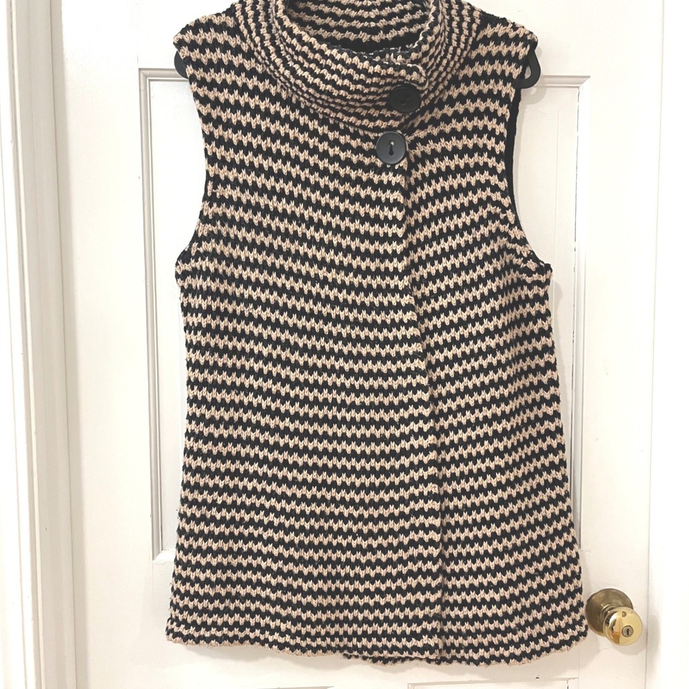 CHICOS Sz 3 XL Chunky Chevron Knit Button Collar Wrap Sleeveless Sweater Vest